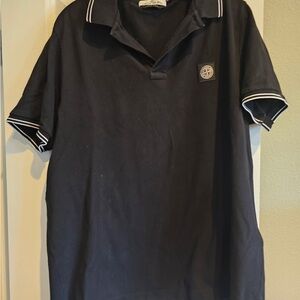 Stone Island Black Polo with White Piping